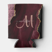 Chic Burgundy Gold Glitter Agate Custom Monogram Blikjeskoeler (Voorkant)