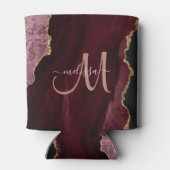 Chic Burgundy Gold Glitter Agate Custom Monogram Blikjeskoeler (Achterkant)