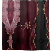 Chic Burgundy Gold Glitter Agate Custom Monogram Douchegordijn (Voorkant)
