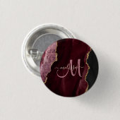 Chic Burgundy Gold Glitter Agate Custom Monogram Ronde Button 3,2 Cm (Voorkant /achterkant)