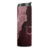 Chic Burgundy Gold Glitter Agate Custom Monogram Thermosbeker (Gedraaid links)