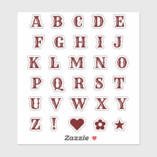 Chic Burgundy Letters Monogram Alfabet Stickers