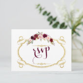 Chic Burgundy Marsala Floral Fall Wedding RSVP Kaartje (Staand voorkant)