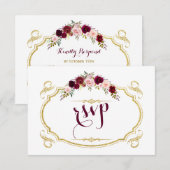 Chic Burgundy Marsala Floral Fall Wedding RSVP Kaartje (Voorkant / Achterkant)