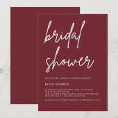 Chic Burgundy Modern Bridal Shower Invitation  Kaart (Voorkant / Achterkant)