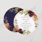 Chic Burgundy Oranje Floral herfst bruiloft Kaart (Voorkant / Achterkant)