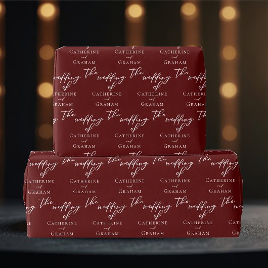 Chic Burgundy Personalized Typography Wedding Cadeaupapier