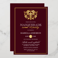 Chic Burgundy Red & Gold Masquerade Sweet 16 Party