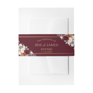 Chic Burgundy Rust Sinaasappel Floral Greenery Wed Uitnodigingen Wikkel