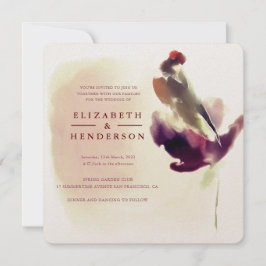 Chic Burgundy Waterverf Bird on Flower Wedding Kaart