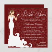 Chic Burgundy Wine Damask Bridal Shower Invitation (Devant / Derrière)
