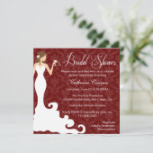 Chic Burgundy Wine Damask Bridal Shower Invitation (Debout devant)