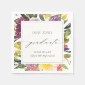 Chic Burgundy Yellow Pink Floral Foto Afstuderen Servet (Voorkant)