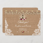 Chic Burlap Lace Lights Mariage Merci (Devant / Derrière)