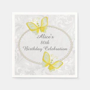 Chic Butterflies Damask 80th Birthday Personalized Servet