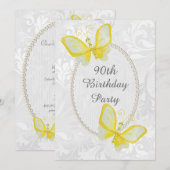 Chic Butterflies Damask 90th Birthday Double Sided Kaart (Voorkant / Achterkant)