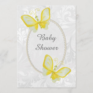 Chic Butterflies Damask Baby shower Double Sided Kaart