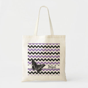 Chic Butterfly Paars Gray Chevron Pattern Tote Bag