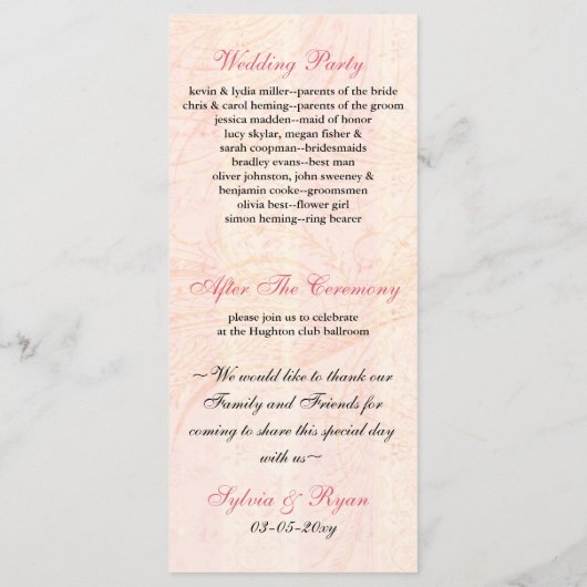 Chic cage d'oiseau rose, programmes de mariage ins (Dos)