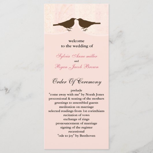 Chic cage d'oiseau rose, programmes de mariage ins (Devant)