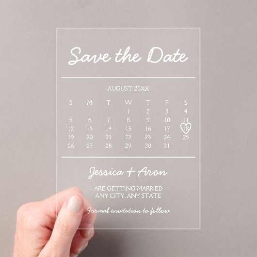 Chic Calendar Bewaar de datum Elegant Modern Kaart Acryl Uitnodigingen (Insitu (Draagbaar))