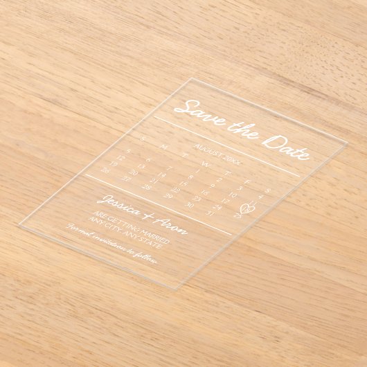 Chic Calendar Bewaar de datum Elegant Modern Kaart Acryl Uitnodigingen (Laagn)