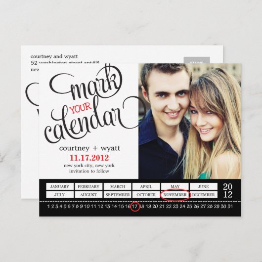 Chic Calendar Photo Sla het datum Briefkaart op (Voorkant / Achterkant)