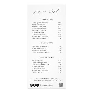 Chic Calligrafie Eenvoudige Elegante Prijslijst Reclamekaart