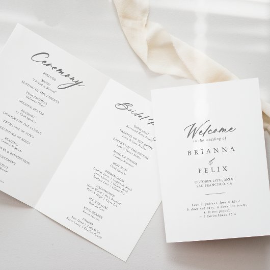 Chic Calligraphie Argent Programme de mariage plié