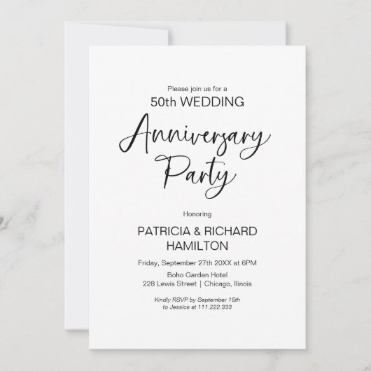 Chic calligraphie mariage anniversaire invitations (Devant)