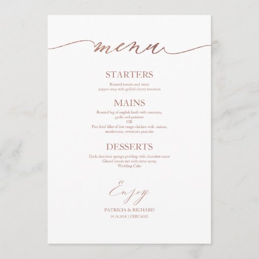 Chic Calligraphie Mariage Carte Menu Pour Plaque (Devant)