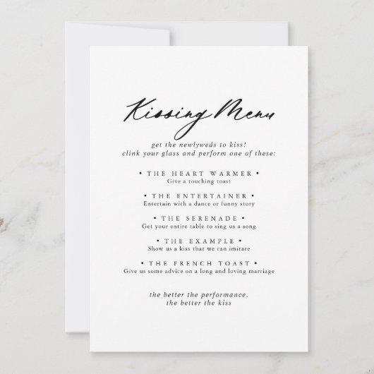 Chic Calligraphie Mariage Kissing Menu Carte de je (Devant)