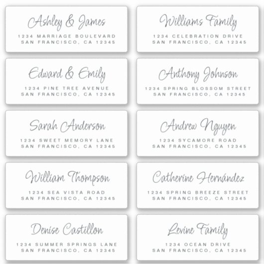 Chic Calligraphy Black White Guest Adresetiketten Sticker (Voorkant)