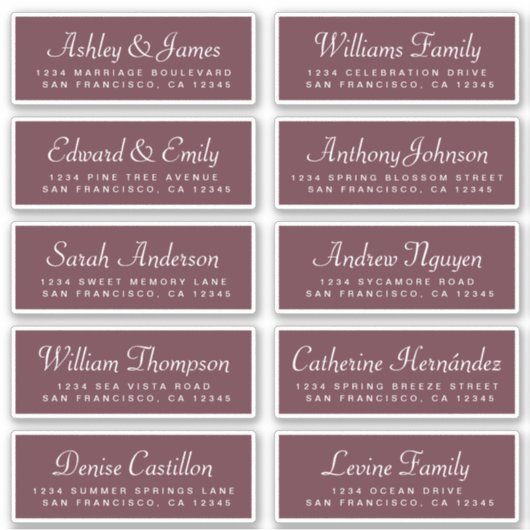 Chic Calligraphy Burgundy Guest Adresetiketten Sticker (Voorkant)