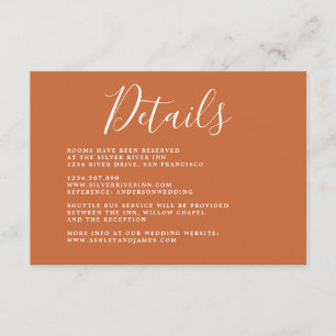 Chic Calligraphy Burnt Oranje Wedding Details Informatiekaartje