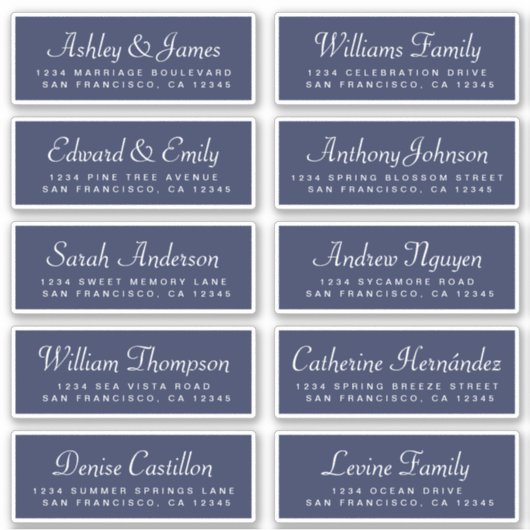 Chic Calligraphy Dark Blue Guest Adresetiketten Sticker (Voorkant)