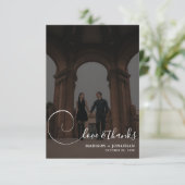 Chic Calligraphy Dark Gray 2 Photo Wedding Bedankkaart (Staand voorkant)