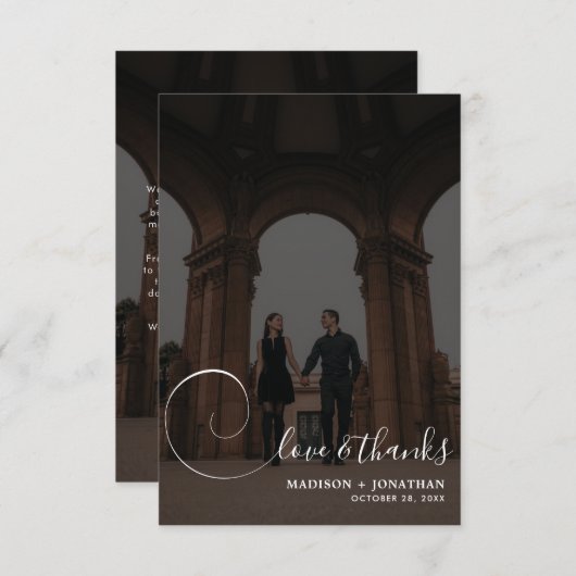 Chic Calligraphy Dark Gray 2 Photo Wedding Bedankkaart (Voorkant / Achterkant)