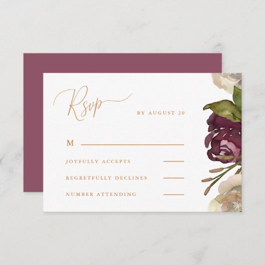 Chic Calligraphy Dark Raspberry Wedding Rsvp (Voorkant / Achterkant)