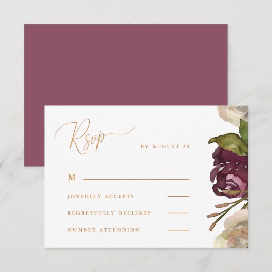 Chic Calligraphy Dark Raspberry Wedding Rsvp Kaartje (Voorkant / Achterkant)
