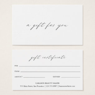 Chic Calligraphy Elegant Business Gift Certificate Visitekaartje