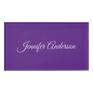 Chic Calligraphy Elegant Royal Paarse gepersonalis Naambadge