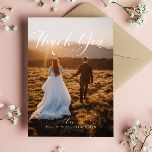Chic Calligraphy Elegante trouwfoto Bedankkaart