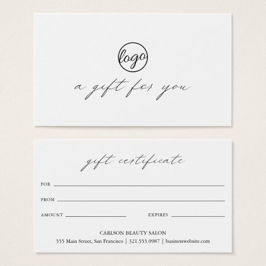 Chic Calligraphy Logo Business Cadeaubon Visitekaartje (Voorkant /achterkant)