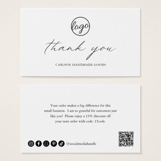 Chic Calligraphy Logo Business Order Insert Card Visitekaartje (Voorkant /achterkant)