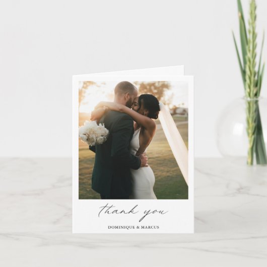 Chic Calligraphy Minimal Photo Simple Wedding Bedankkaart (Voorkant)