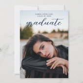 Chic Calligraphy Navy Blue Two Photo Afstuderen Kaart (Voorkant)