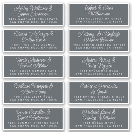 Chic Calligraphy Off-Black Guest Address Sticker (Voorkant)