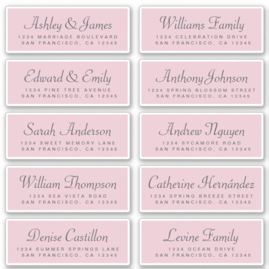 Chic Calligraphy Pink Wedding Guest Adresetiketten Sticker (Voorkant)