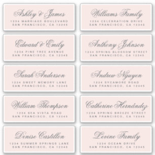 Chic Calligraphy Pink Wedding Guest Adresetiketten Sticker